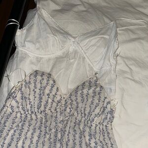 White and Blue Floral Spaghetti Strap Tops